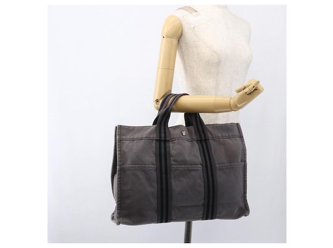 Hermès HERMES Fourre ToutMM Borsa a Mano in Tela Grigia Argento Auth ti3707 Marrone - vista 21