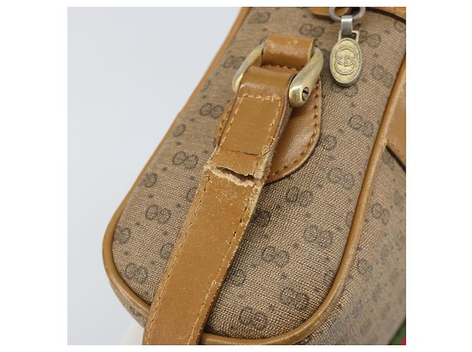 Borsa a Spalla GUCCI Micro GG Supreme Web Sherry Line PVC Beige Oro Auth 169606 D'oro - vista 10