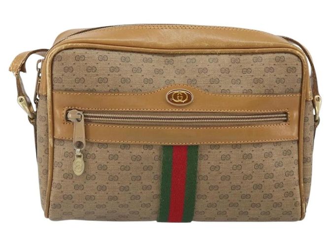 Borsa a Spalla GUCCI Micro GG Supreme Web Sherry Line PVC Beige Oro Auth 169606 D'oro - vista 13