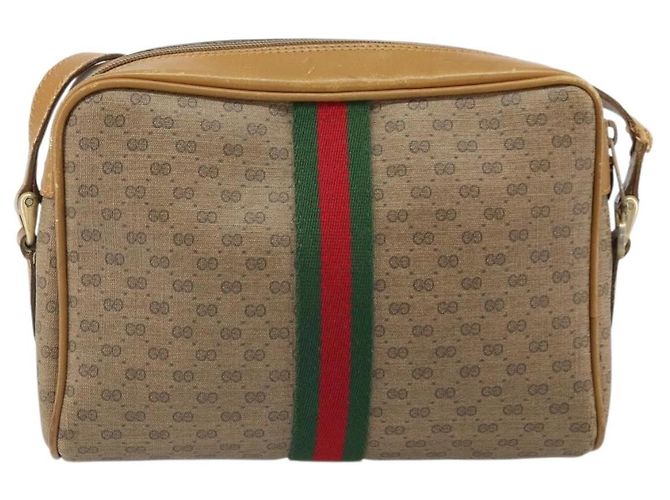 Borsa a Spalla GUCCI Micro GG Supreme Web Sherry Line PVC Beige Oro Auth 169606 D'oro - vista 2