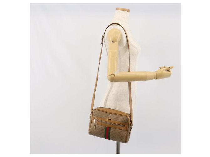 Borsa a Spalla GUCCI Micro GG Supreme Web Sherry Line PVC Beige Oro Auth 169606 D'oro - vista 23