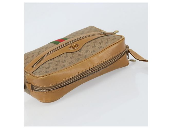 Borsa a Spalla GUCCI Micro GG Supreme Web Sherry Line PVC Beige Oro Auth 169606 D'oro - vista 6