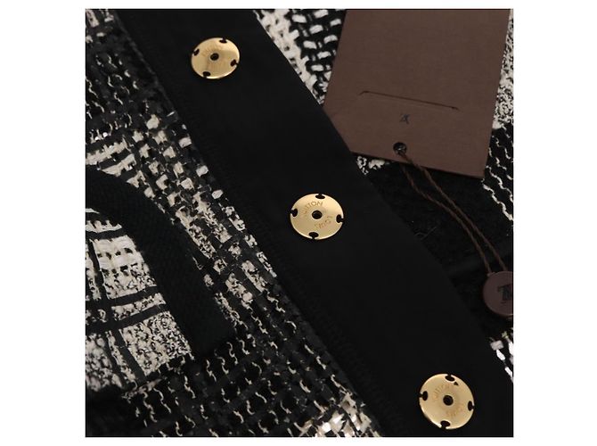 LOUIS VUITTON Einzelstück Strickstoffe Schwarz Weiß LV Auth 169143M - Ansicht 11