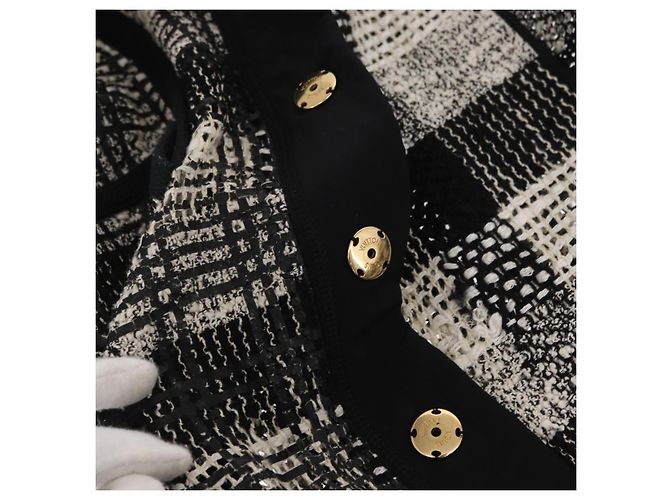 LOUIS VUITTON Einzelstück Strickstoffe Schwarz Weiß LV Auth 169143M - Ansicht 12