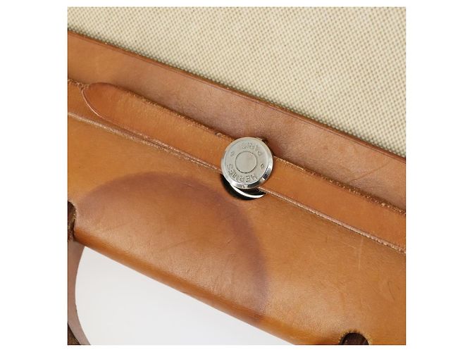 Hermès HERMES Borsa Her Bag MM Borsa a Mano Tela Beige Argento Auth 168228 - vista 10