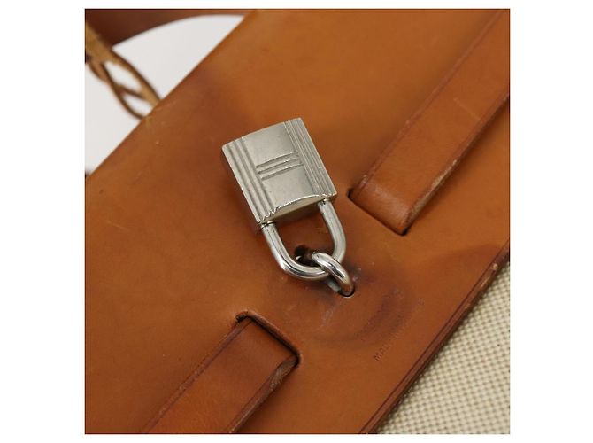 Hermès HERMES Borsa Her Bag MM Borsa a Mano Tela Beige Argento Auth 168228 - vista 19