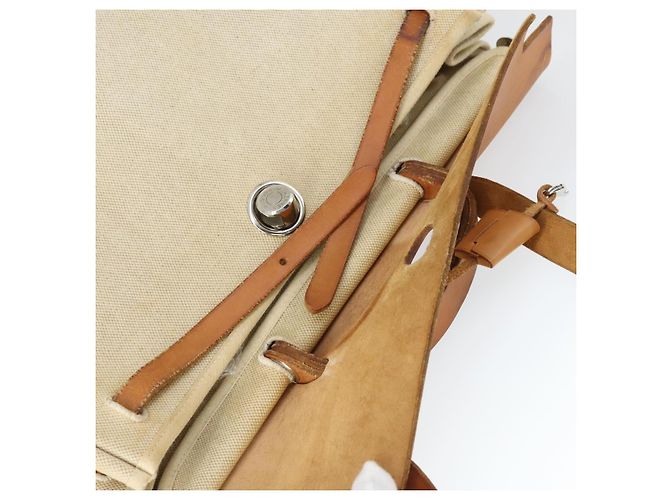 Hermès HERMES Borsa Her Bag MM Borsa a Mano Tela Beige Argento Auth 168228 - vista 21