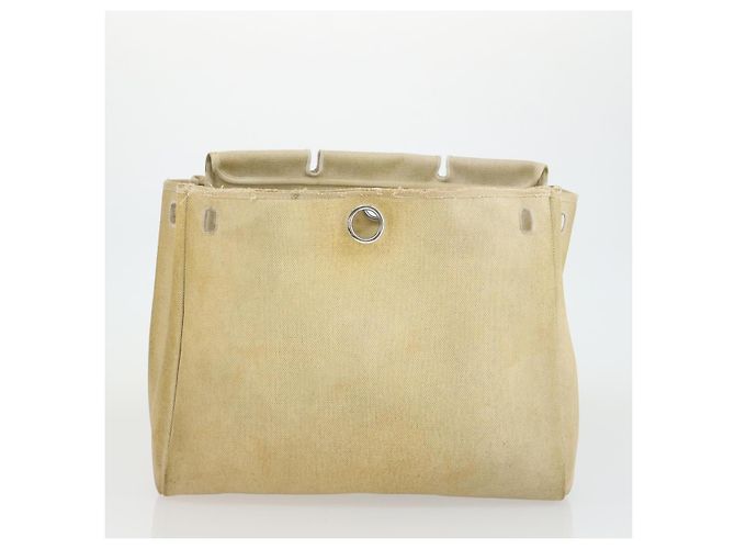 Hermès HERMES Borsa Her Bag MM Borsa a Mano Tela Beige Argento Auth 168228 - vista 24