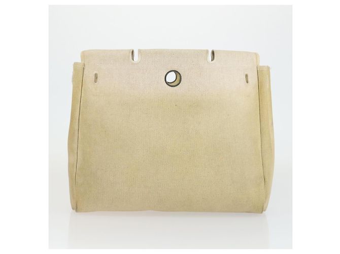 Hermès HERMES Borsa Her Bag MM Borsa a Mano Tela Beige Argento Auth 168228 - vista 25