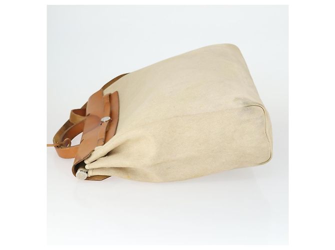 Hermès HERMES Borsa Her Bag MM Borsa a Mano Tela Beige Argento Auth 168228 - vista 4