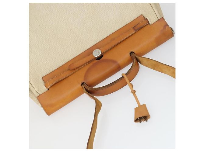 Hermès HERMES Borsa Her Bag MM Borsa a Mano Tela Beige Argento Auth 168228 - vista 6