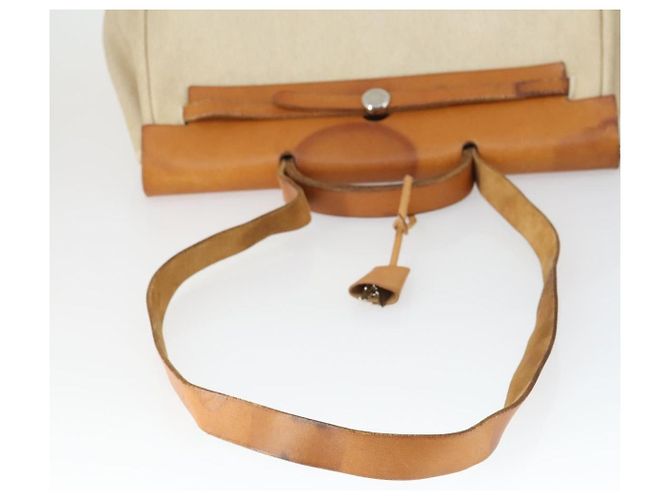 Hermès HERMES Borsa Her Bag MM Borsa a Mano Tela Beige Argento Auth 168228 - vista 7