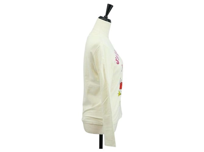T-shirt in cotone a maniche lunghe Christian Dior, taglio e cucito, bianca, Auth 171428V Bianco - vista 4