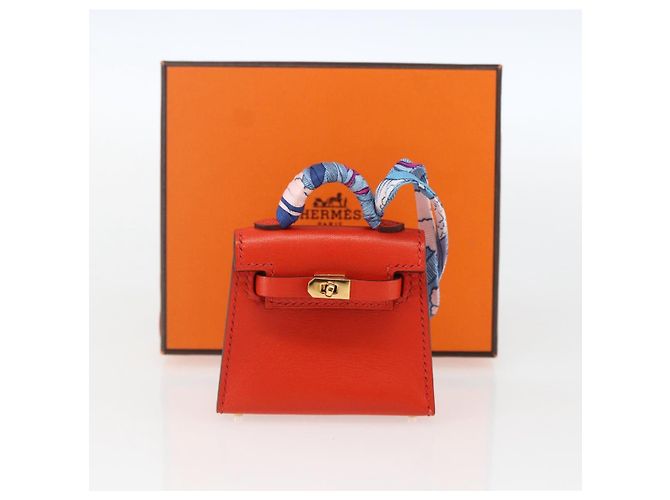 Hermès HERMES Micro Kelly Twilly Charm in Pelle Arancione Auth 169917SM - vista 12