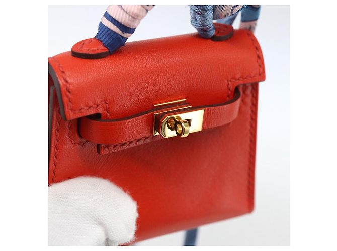 Hermès HERMES Micro Kelly Twilly Charm in Pelle Arancione Auth 169917SM - vista 18