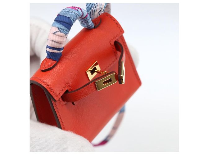 Hermès HERMES Micro Kelly Twilly Charm in Pelle Arancione Auth 169917SM - vista 19