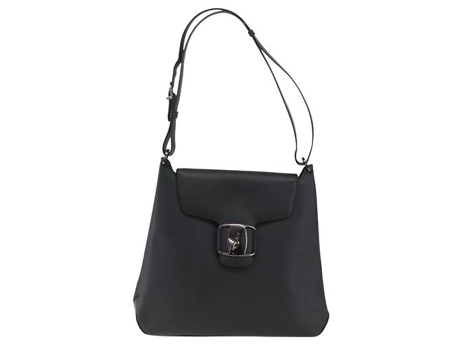 Vala Schultertasche aus Leder Silber Schwarz Salvatore Ferragamo Auth ka2360 - Ansicht 13