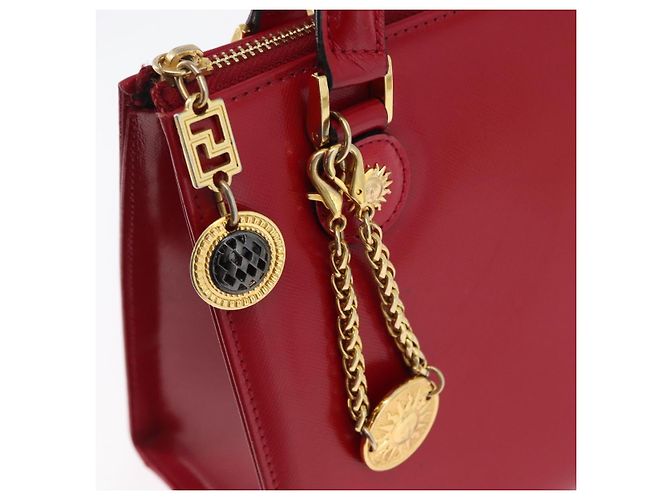 Bolsa de mão Gianni Versace em couro vermelho e dourado Auth BA10667 - vista 10