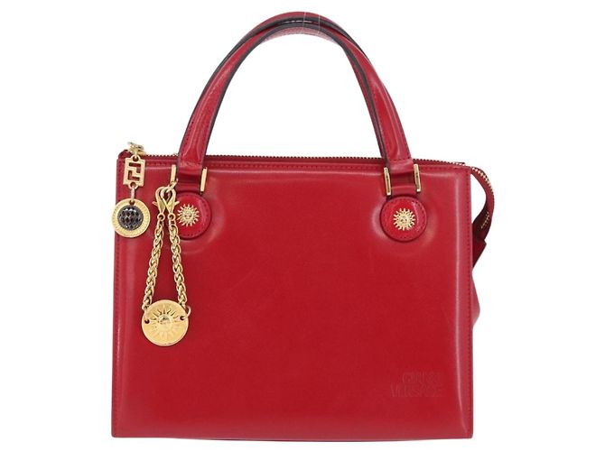 Bolsa de mão Gianni Versace em couro vermelho e dourado Auth BA10667 - vista 13