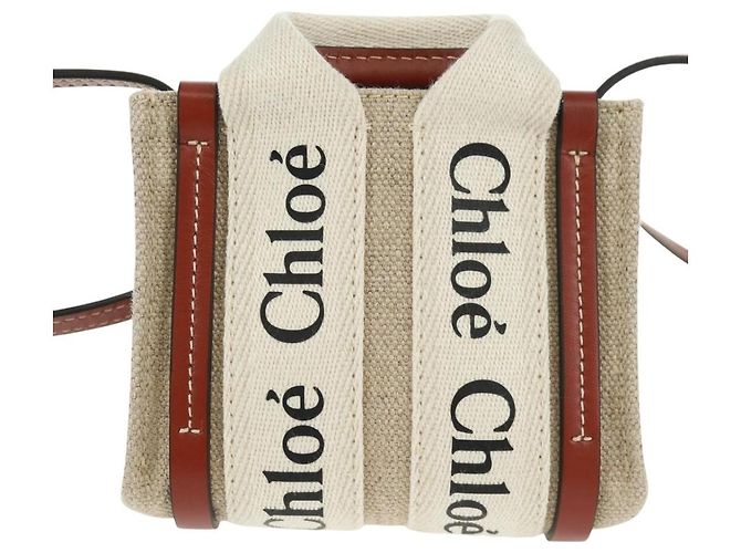 Chloé Woody Mini Borsa a Mano in Tela 2in1 Avorio Auth am10661SAV - vista 13