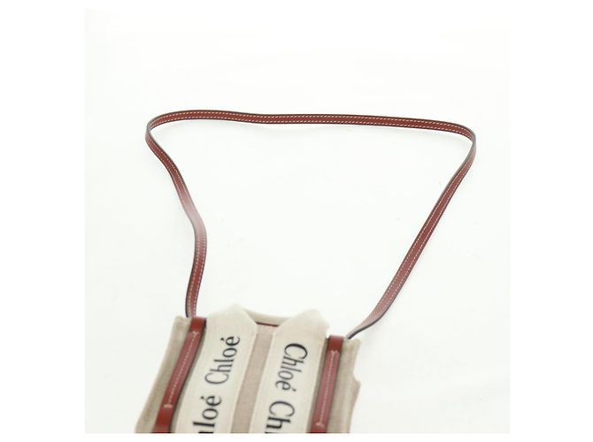 Chloé Woody Mini Borsa a Mano in Tela 2in1 Avorio Auth am10661SAV - vista 14