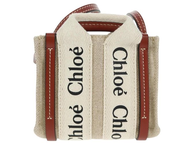 Chloé Woody Mini Borsa a Mano in Tela 2in1 Avorio Auth am10661SAV - vista 2
