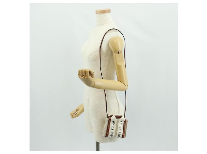 Chloé Woody Mini Borsa a Mano in Tela 2in1 Avorio Auth am10661SAV - vista 22