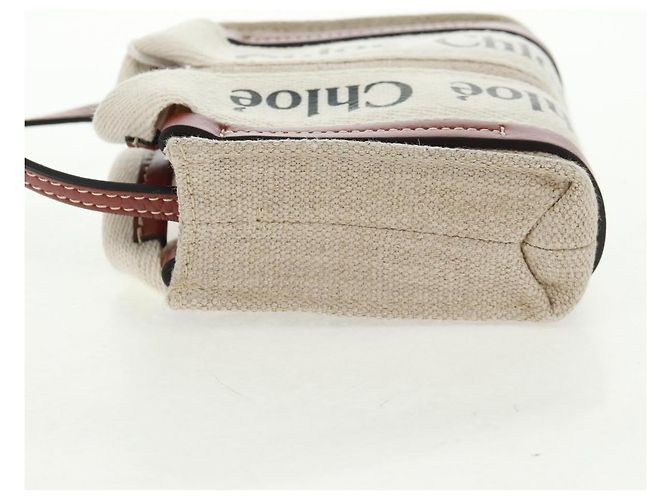 Chloé Woody Mini Borsa a Mano in Tela 2in1 Avorio Auth am10661SAV - vista 3