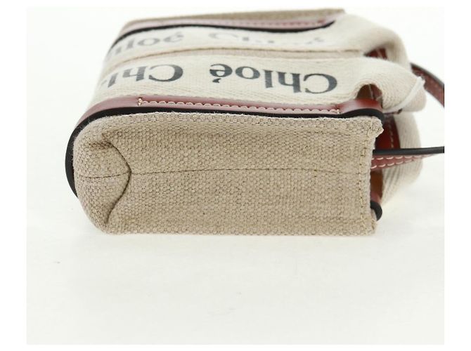 Chloé Woody Mini Borsa a Mano in Tela 2in1 Avorio Auth am10661SAV - vista 4