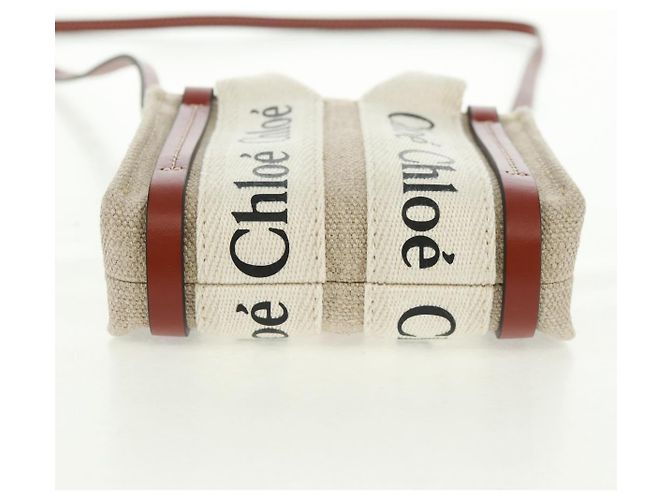 Chloé Woody Mini Borsa a Mano in Tela 2in1 Avorio Auth am10661SAV - vista 5