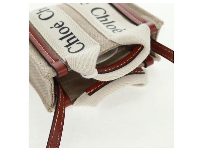 Chloé Woody Mini Borsa a Mano in Tela 2in1 Avorio Auth am10661SAV - vista 6