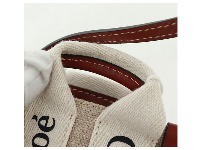 Chloé Woody Mini Borsa a Mano in Tela 2in1 Avorio Auth am10661SAV - vista 7