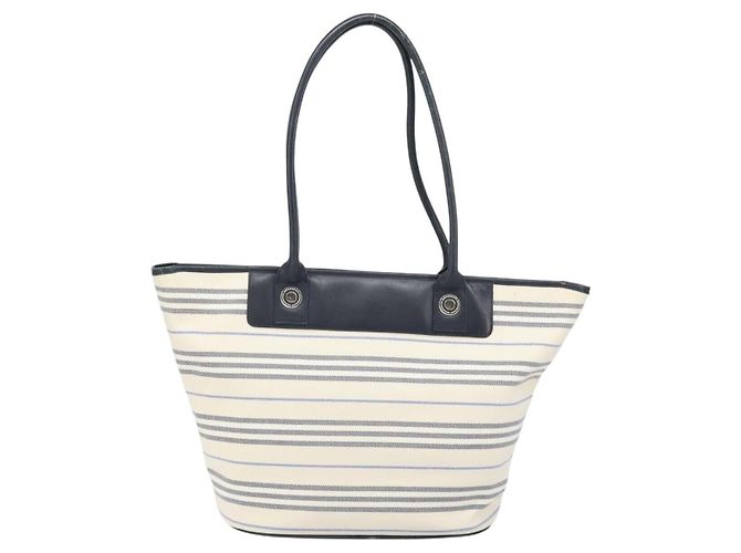 Borsa Tote Burberry in tela e pelle bianca argento oro Auth ti3757 Bianco D'oro - vista 2