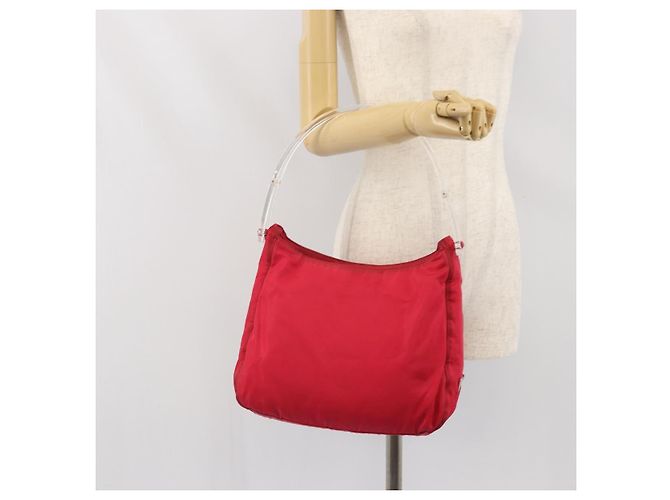 Borsa Tote PRADA in nylon plastico rosso Auth ti3740 - vista 23
