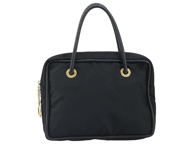 Céline Borsa a mano Celine Circle in nylon nero e oro Auth 168970 D'oro - vista 13