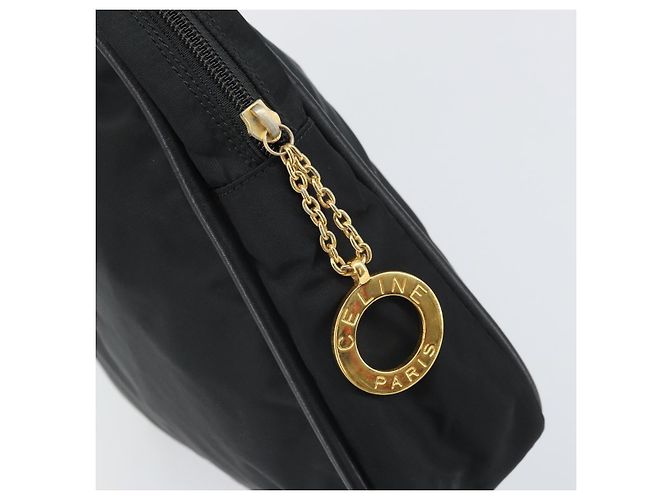 Céline Borsa a mano Celine Circle in nylon nero e oro Auth 168970 D'oro - vista 17