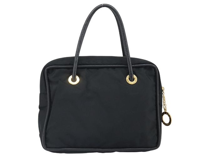 Céline Borsa a mano Celine Circle in nylon nero e oro Auth 168970 D'oro - vista 2