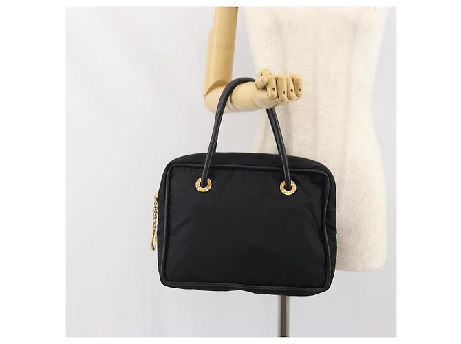 Céline Borsa a mano Celine Circle in nylon nero e oro Auth 168970 D'oro - vista 23