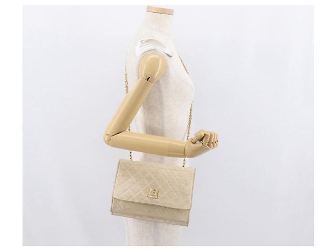 CHANEL Borsa a Spalla Matelassé in Pelle di Agnello Beige Oro CC Auth BA10672 D'oro - vista 26