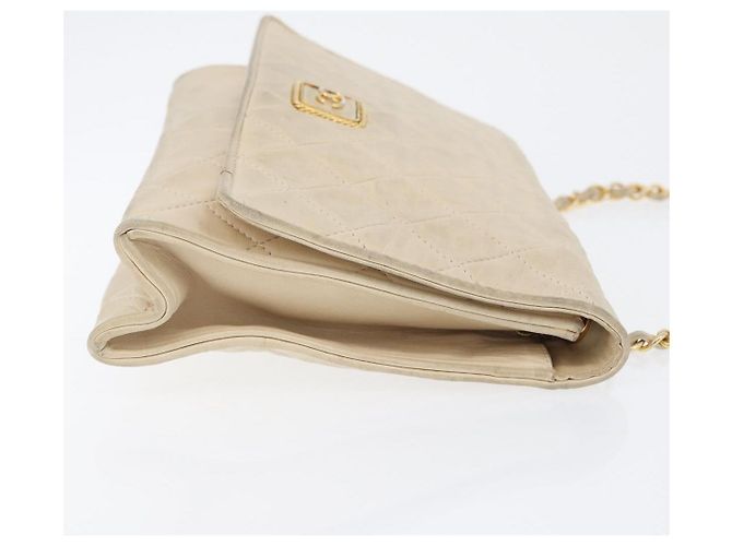 CHANEL Borsa a Spalla Matelassé in Pelle di Agnello Beige Oro CC Auth BA10672 D'oro - vista 3