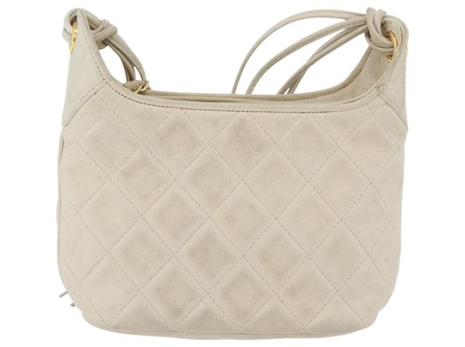 CHANEL Borsa a Spalla Matelassé in Pelle di Agnello Avorio Oro CC Auth 170897 D'oro Crudo - vista 13