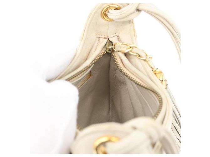 CHANEL Borsa a Spalla Matelassé in Pelle di Agnello Avorio Oro CC Auth 170897 D'oro Crudo - vista 20