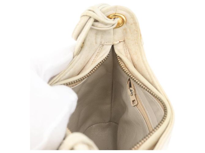 CHANEL Borsa a Spalla Matelassé in Pelle di Agnello Avorio Oro CC Auth 170897 D'oro Crudo - vista 21