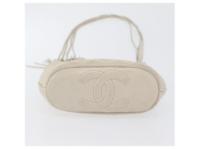CHANEL Borsa a Spalla Matelassé in Pelle di Agnello Avorio Oro CC Auth 170897 D'oro Crudo - vista 6