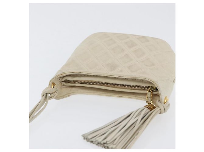 CHANEL Borsa a Spalla Matelassé in Pelle di Agnello Avorio Oro CC Auth 170897 D'oro Crudo - vista 7