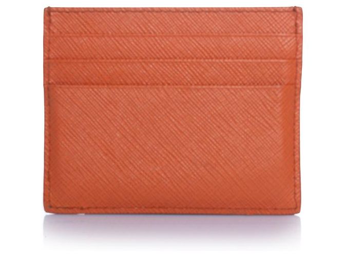 Prada, tarjetero de cuero saffiano en naranja - vista 2