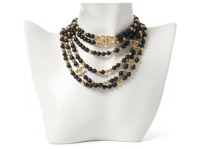 Timeless Collana dichiarativa a specchio nero e oro extra lunga 4 CC 3 fili Airlines 16S di Chanel D'oro - vista 4