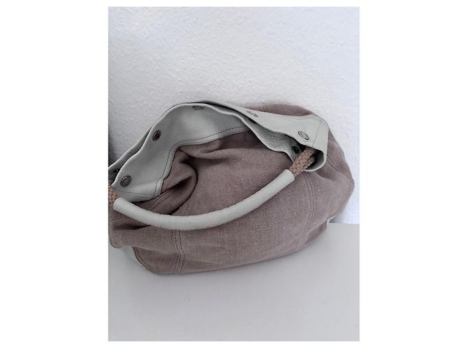 Borsa Hobo Prada in Pelle e Lino Beige Crema - vista 2