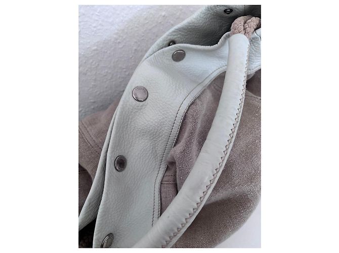 Borsa Hobo Prada in Pelle e Lino Beige Crema - vista 3