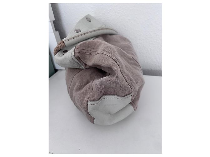 Borsa Hobo Prada in Pelle e Lino Beige Crema - vista 4